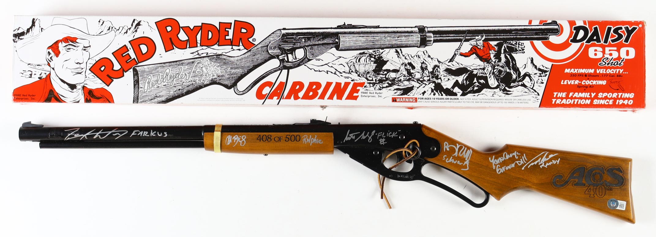 "A Christmas Story" Daisy Red Ryder BB Gun Cast-Signed by (6) with Peter Billingsley, Scott Schwartz, R.D. Robb, Ian Petrella with Character Name Inscriptions (Beckett) at PristineAuction.com "A Christmas Story" Daisy Red Ryder BB Gun Cast-Signed by (6) with Peter Billingsley, Scott Schwartz, R.D. Robb, Ian Petrella with Character Name Inscriptions (Beckett) at PristineAuction.com