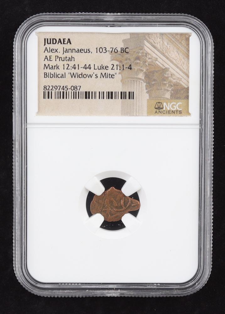 Biblical "Widow's Mite" Judaea 103-76 BC Alex Jannaeus AE Prutah (NGC) at PristineAuction.com Biblical "Widow's Mite" Judaea 103-76 BC Alex Jannaeus AE Prutah (NGC) at PristineAuction.com