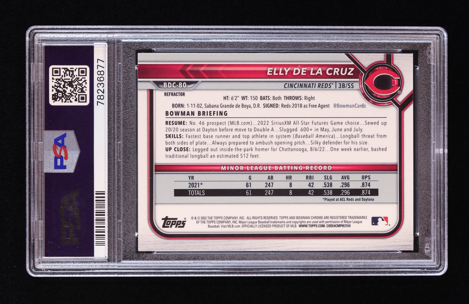 Elly De La Cruz 2022 Bowman Chrome Draft Refractors #BDC80 RC (PSA 10) at PristineAuction.com Elly De La Cruz 2022 Bowman Chrome Draft Refractors #BDC80 RC (PSA 10) at PristineAuction.com