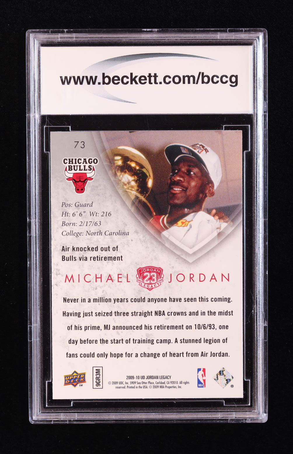 Michael Jordan 2009-10 Upper Deck Michael Jordan Legacy Collection Gold #73 (BCCG 10) at PristineAuction.com Michael Jordan 2009-10 Upper Deck Michael Jordan Legacy Collection Gold #73 (BCCG 10) at PristineAuction.com