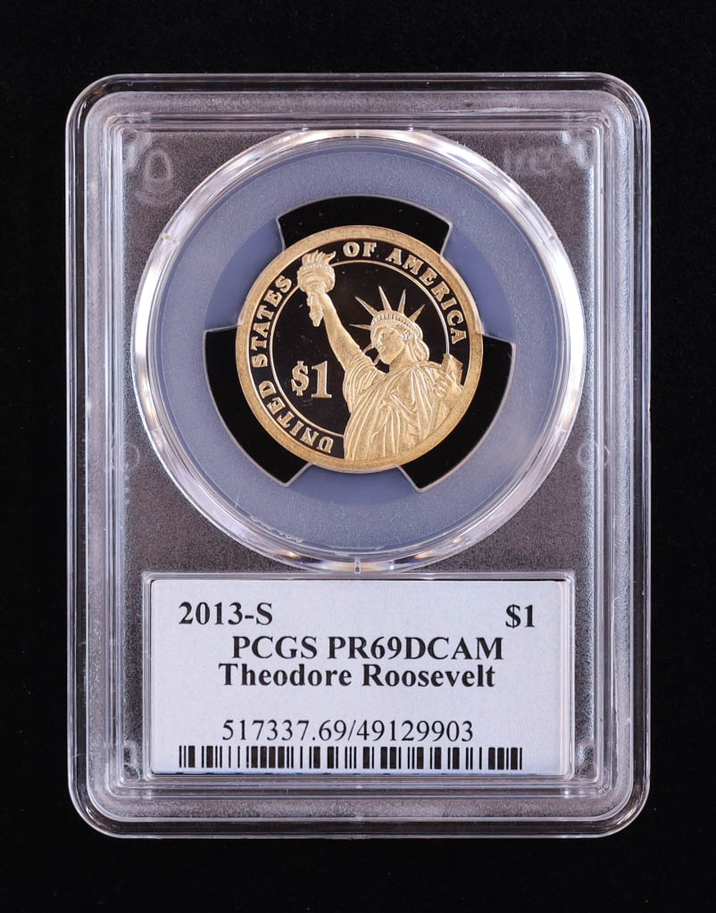 2013-S U.S. Presidential Proof $1 Coin - Theodore Roosevelt 26th President (PCGS PR69DCAM) at PristineAuction.com 2013-S U.S. Presidential Proof $1 Coin - Theodore Roosevelt 26th President (PCGS PR69DCAM) at PristineAuction.com