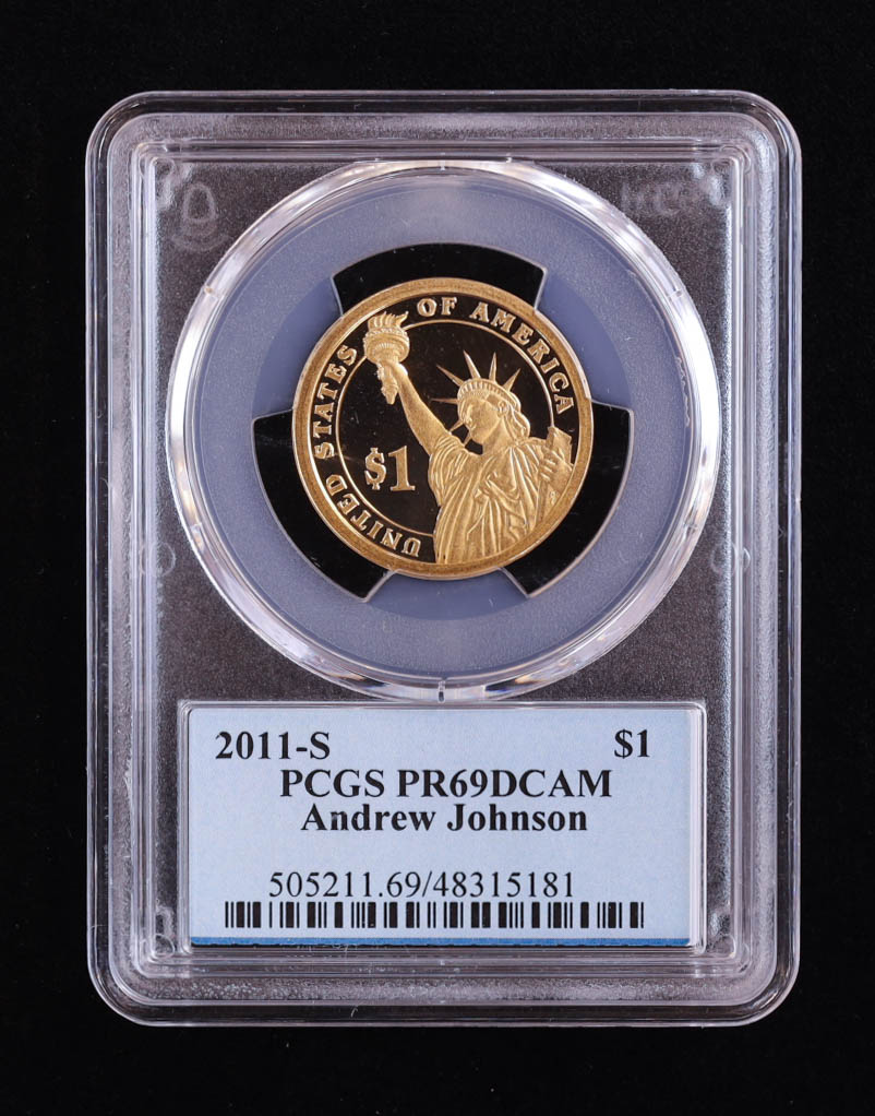 2011-S U.S. Presidential Proof $1 Coin - Andrew Johnson 17th President (PCGS PR69DCAM) at PristineAuction.com 2011-S U.S. Presidential Proof $1 Coin - Andrew Johnson 17th President (PCGS PR69DCAM) at PristineAuction.com