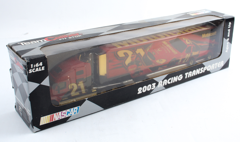 2003 Ricky Rudd Team Caliber Pit Stop Series Motorcraft NASCAR 1:64 Scale Die-Cast Racing Transporter at PristineAuction.com 2003 Ricky Rudd Team Caliber Pit Stop Series Motorcraft NASCAR 1:64 Scale Die-Cast Racing Transporter at PristineAuction.com