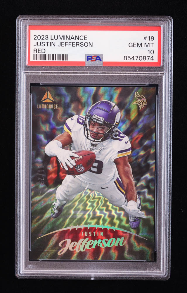 Justin Jefferson 2023 Panini Luminance Red #19 #11/25 (PSA 10) at PristineAuction.com Justin Jefferson 2023 Panini Luminance Red #19 #11/25 (PSA 10) at PristineAuction.com
