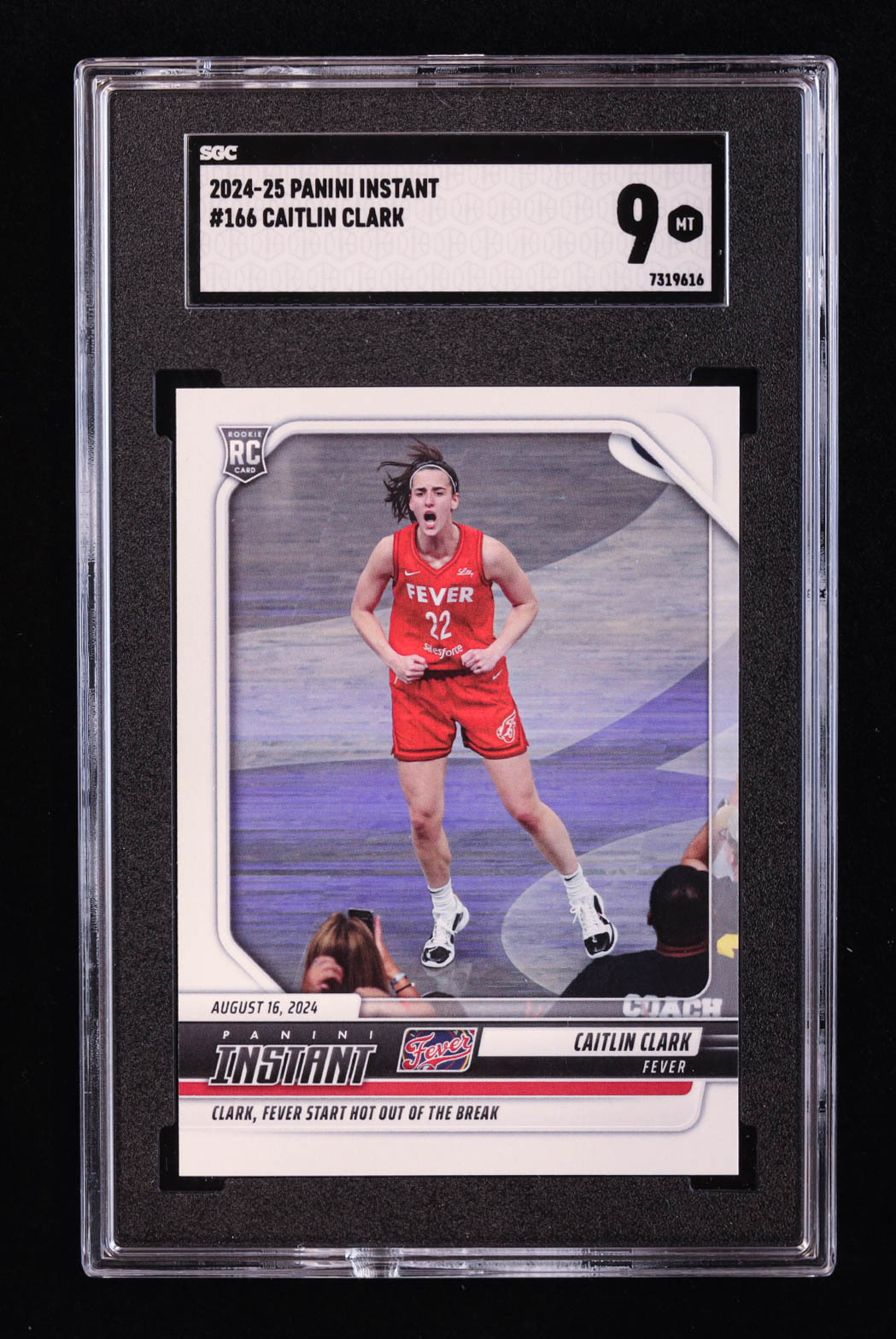 Caitlin Clark 2024-25 Panini Instant #166 RC (SGC 9) at PristineAuction.com Caitlin Clark 2024-25 Panini Instant #166 RC (SGC 9) at PristineAuction.com