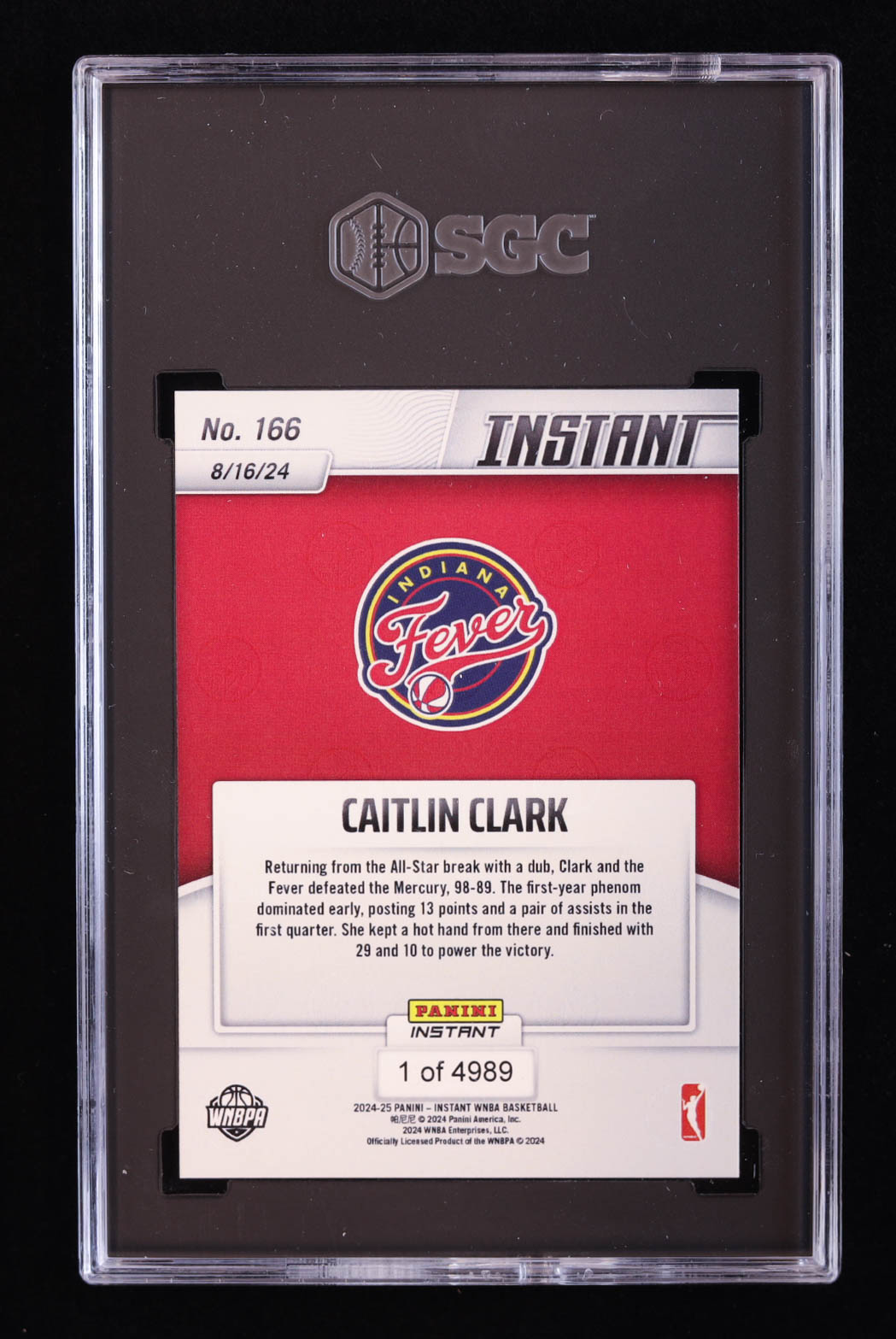 Caitlin Clark 2024-25 Panini Instant #166 RC (SGC 9) at PristineAuction.com Caitlin Clark 2024-25 Panini Instant #166 RC (SGC 9) at PristineAuction.com