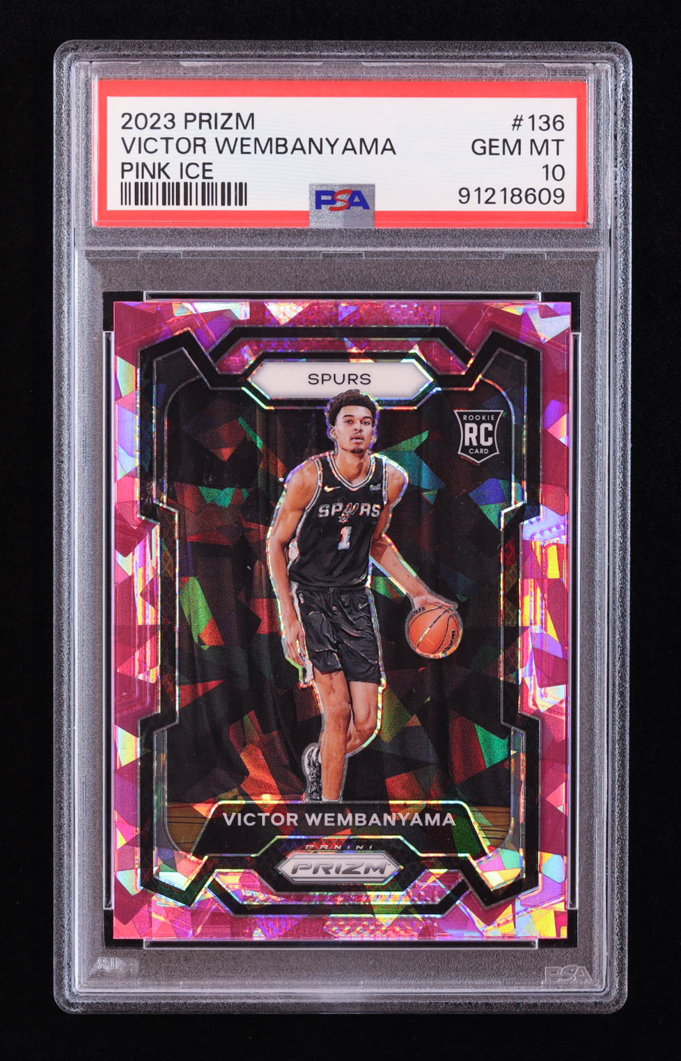 Victor Wembanyama 2023-24 Panini Prizm Prizms Pink Ice #136 RC (PSA 10) at PristineAuction.com Victor Wembanyama 2023-24 Panini Prizm Prizms Pink Ice #136 RC (PSA 10) at PristineAuction.com