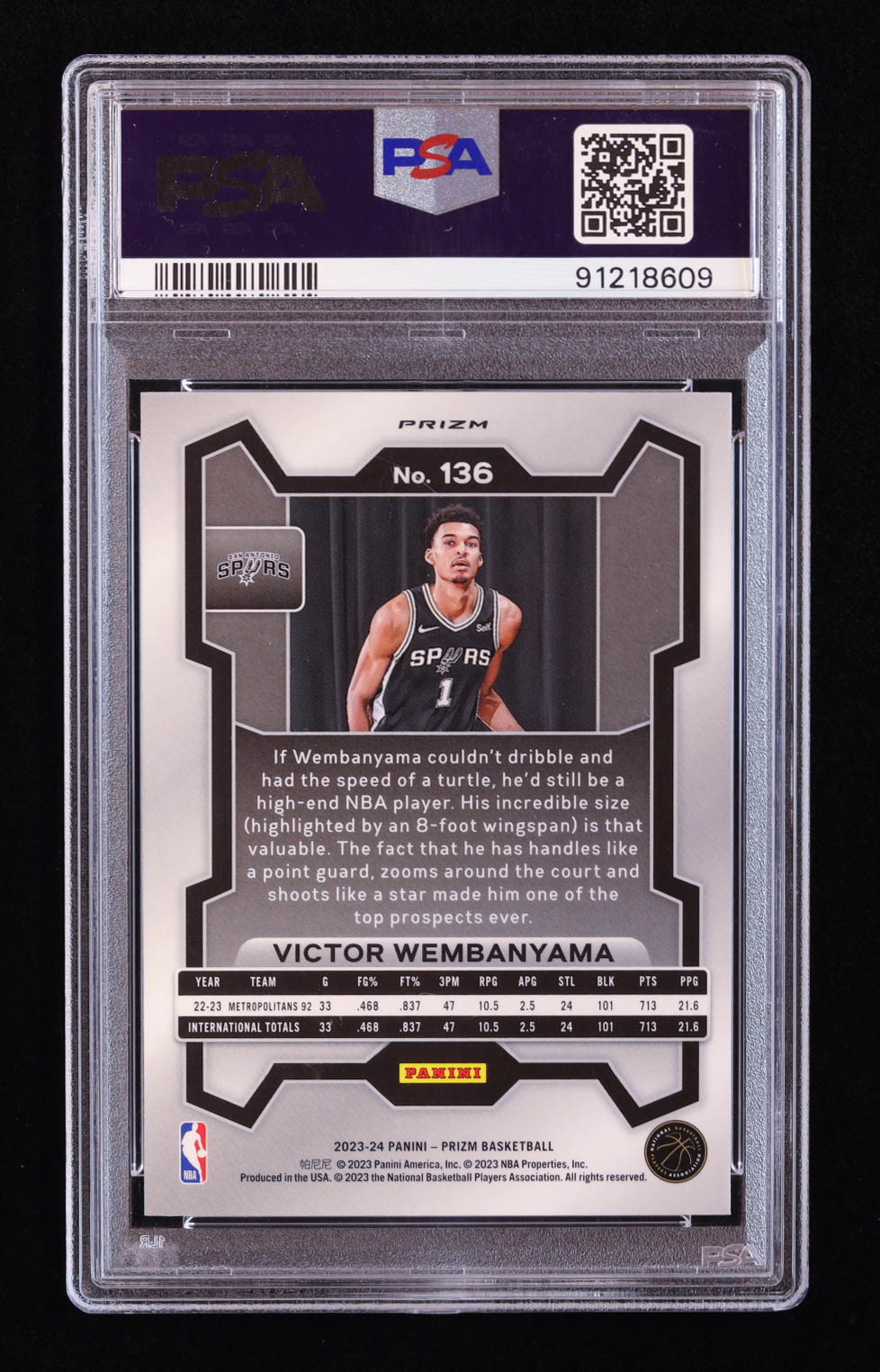 Victor Wembanyama 2023-24 Panini Prizm Prizms Pink Ice #136 RC (PSA 10) at PristineAuction.com Victor Wembanyama 2023-24 Panini Prizm Prizms Pink Ice #136 RC (PSA 10) at PristineAuction.com