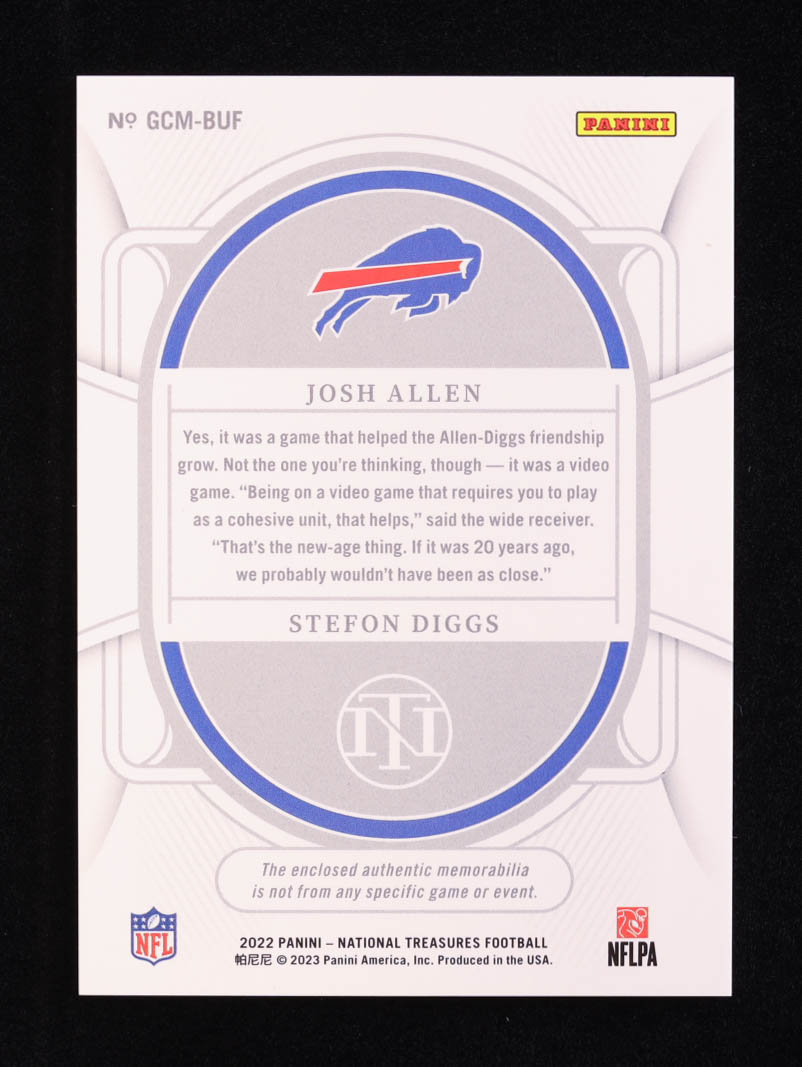 Josh Allen / Stefon Diggs 2022 Panini National Treasures NFL Gear Combo Materials #6 #17/99 at PristineAuction.com Josh Allen / Stefon Diggs 2022 Panini National Treasures NFL Gear Combo Materials #6 #17/99 at PristineAuction.com
