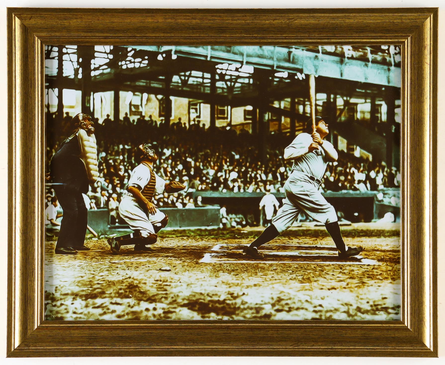 Babe Ruth Home Run Swing Custom Framed Colorized Photo at PristineAuction.com Babe Ruth Home Run Swing Custom Framed Colorized Photo at PristineAuction.com