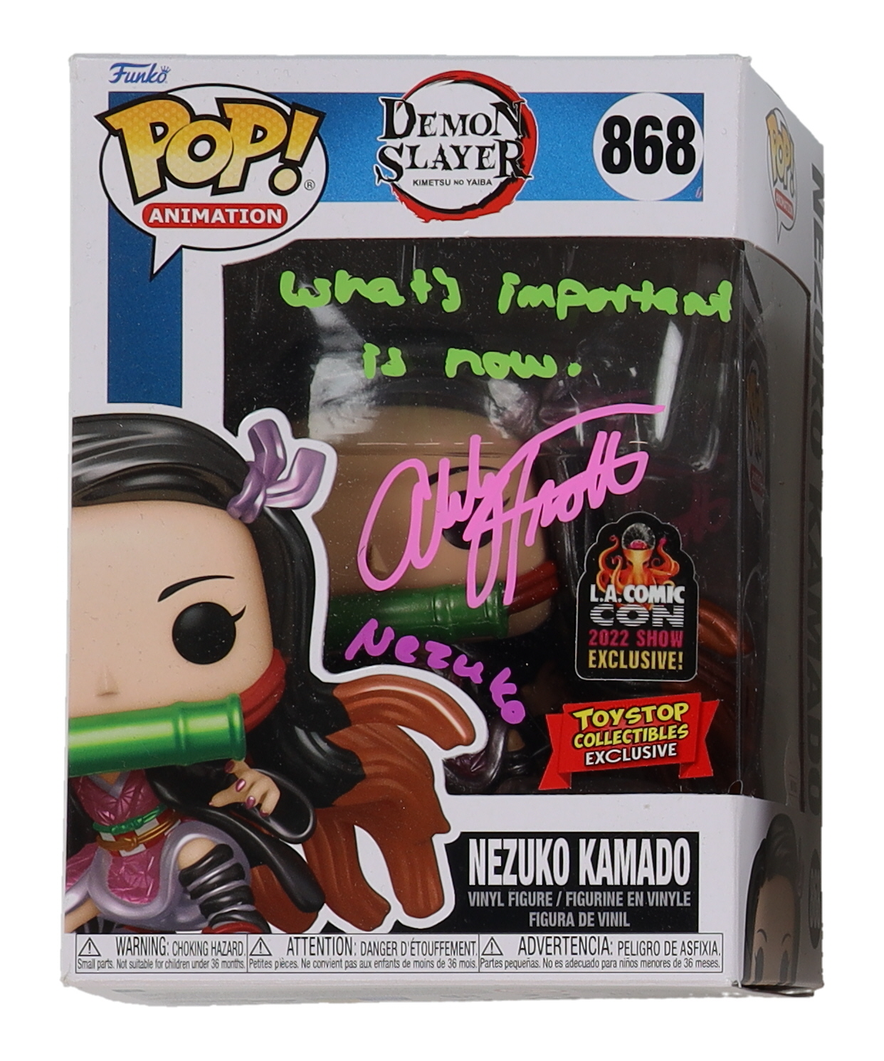 Abby Trott Signed "Demon Slayer" #868 Nezuko Kamado Funko Pop! Vinyl Figure with Extensive Inscription (JSA) at PristineAuction.com Abby Trott Signed "Demon Slayer" #868 Nezuko Kamado Funko Pop! Vinyl Figure with Extensive Inscription (JSA) at PristineAuction.com