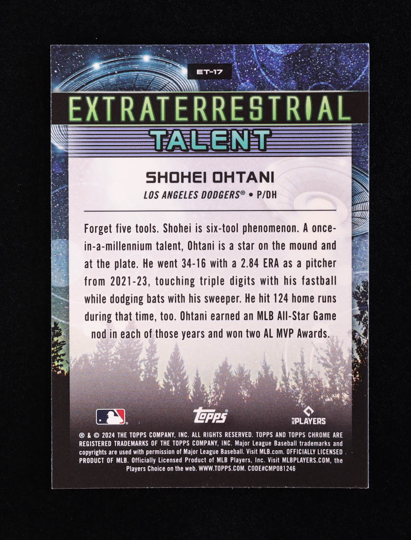 Shohei Ohtani 2024 Topps Cosmic Chrome Extraterrestrial Talent #ET17 at PristineAuction.com Shohei Ohtani 2024 Topps Cosmic Chrome Extraterrestrial Talent #ET17 at PristineAuction.com