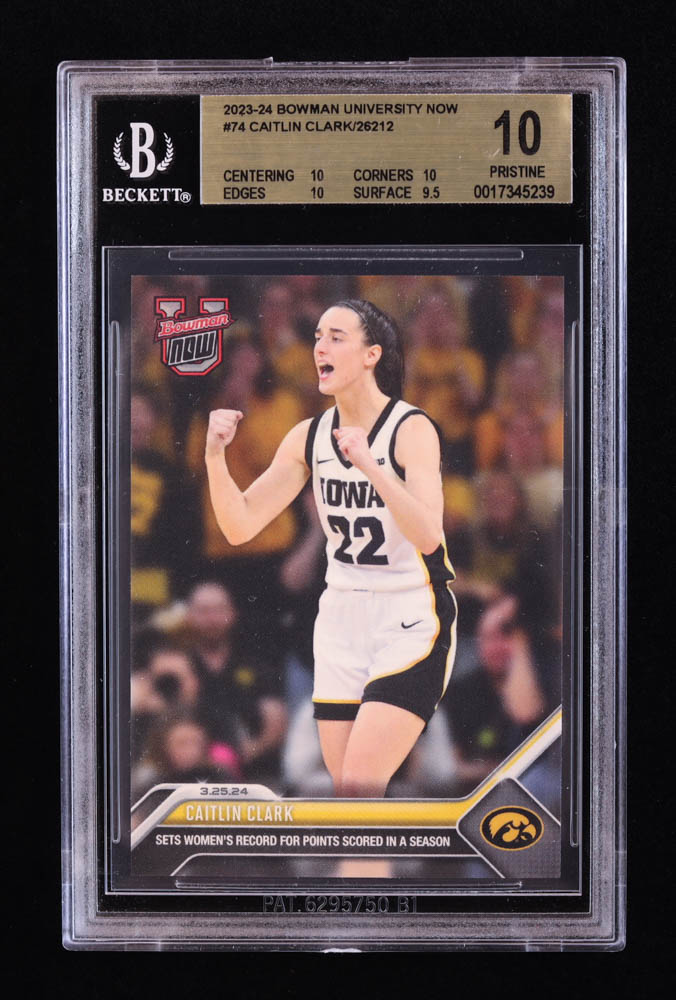 Caitlin Clark 2023-24 Bowman University Now #74 RC (BGS 10) at PristineAuction.com Caitlin Clark 2023-24 Bowman University Now #74 RC (BGS 10) at PristineAuction.com