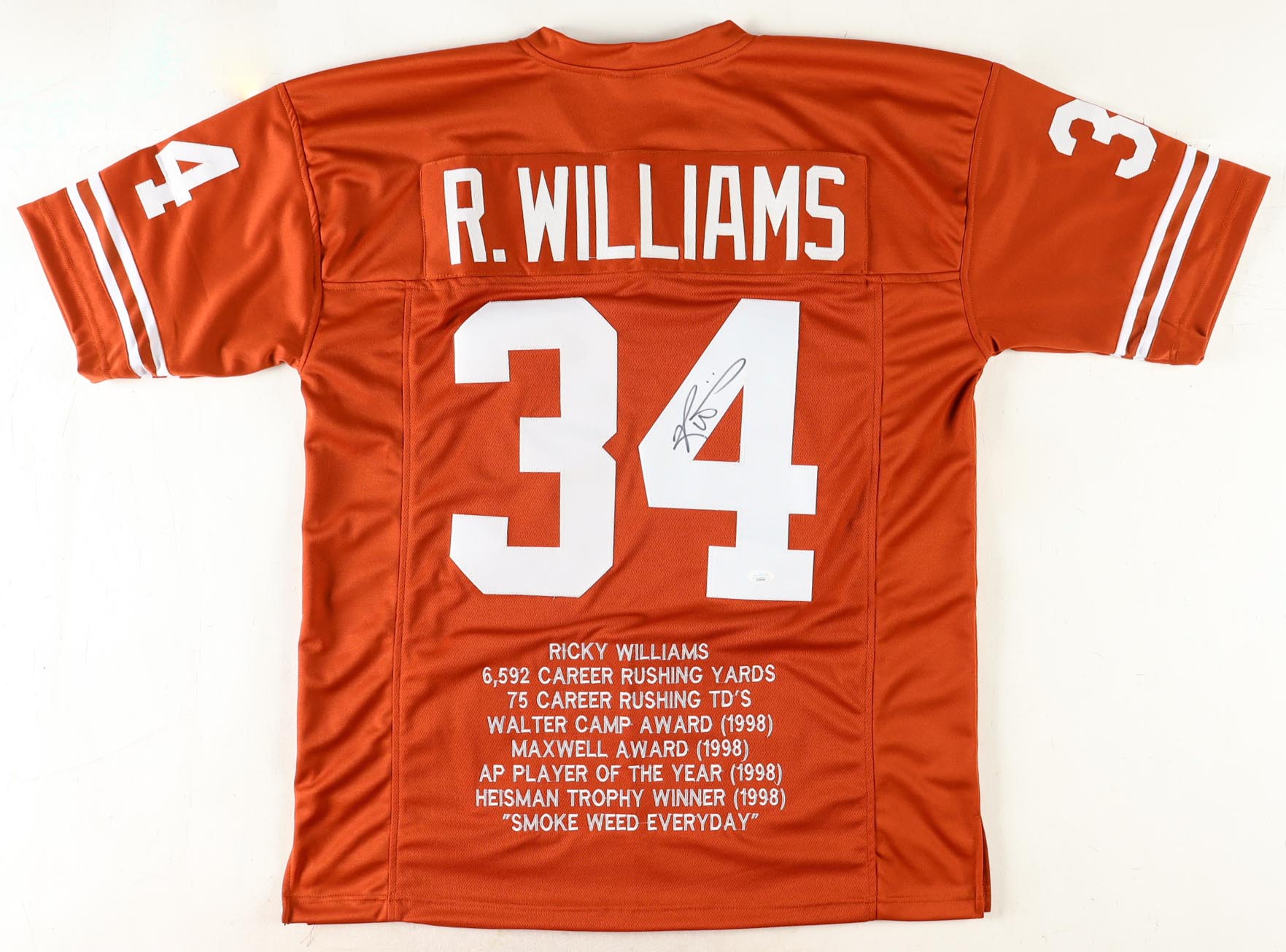 Ricky Williams Signed Career Highlight Stat Jersey (JSA) at PristineAuction.com Ricky Williams Signed Career Highlight Stat Jersey (JSA) at PristineAuction.com