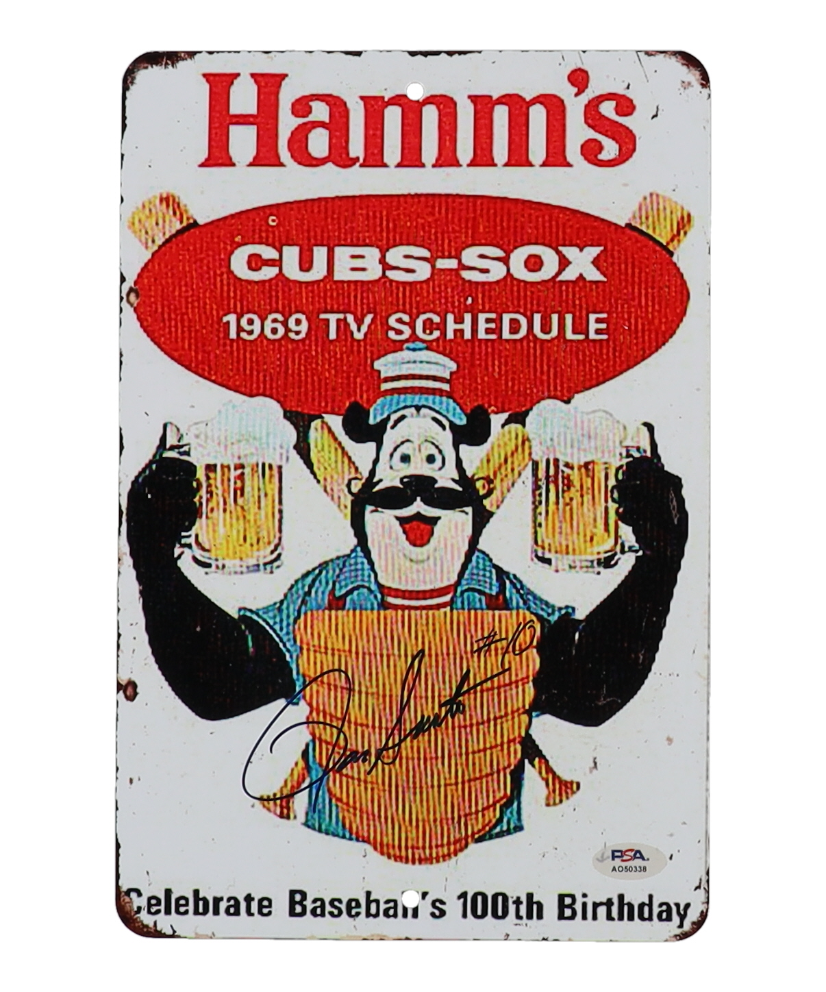 Ron Santo Signed "Hamm's Bear" Tin Sign (PSA) at PristineAuction.com Ron Santo Signed "Hamm's Bear" Tin Sign (PSA) at PristineAuction.com
