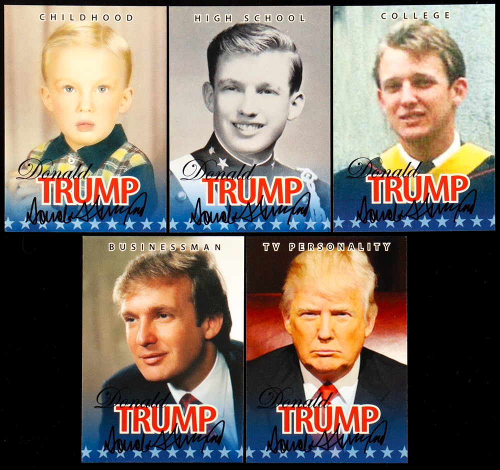 Donald Trump The Merrick Mint "Life & Times" U.S. Coin and Trading Card Set of (5) Commemorative Colorized Coins with Matching Cards at PristineAuction.com Donald Trump The Merrick Mint "Life & Times" U.S. Coin and Trading Card Set of (5) Commemorative Colorized Coins with Matching Cards at PristineAuction.com
