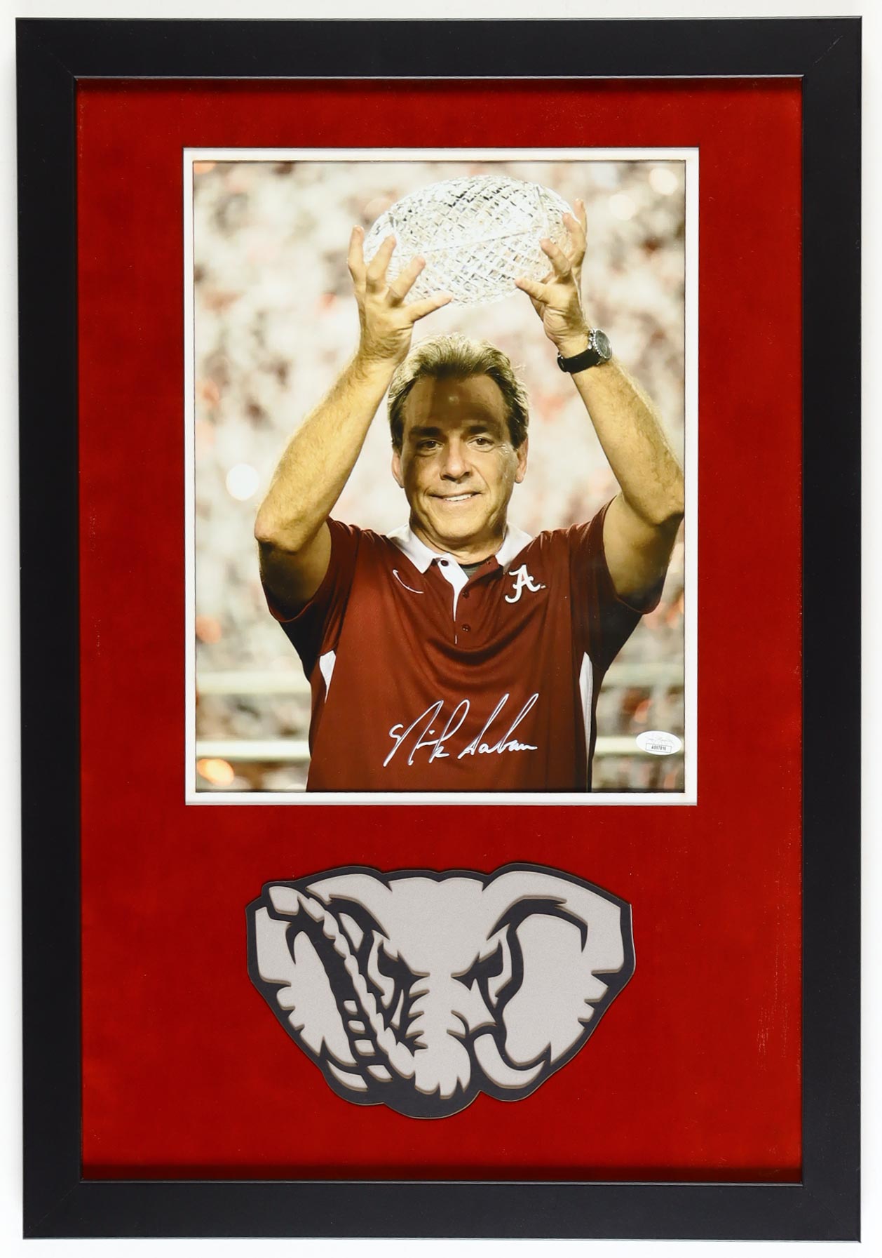 Nick Saban Signed Alabama Crimson Tide Custom Framed Photo Display (JSA) at PristineAuction.com Nick Saban Signed Alabama Crimson Tide Custom Framed Photo Display (JSA) at PristineAuction.com