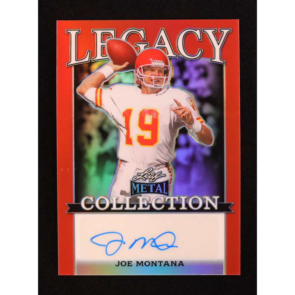 Joe Montana 2024 Leaf Legacy Collection #BA-JM15 Autograph Red Prismatic SP Variation #1/3 at PristineAuction.com