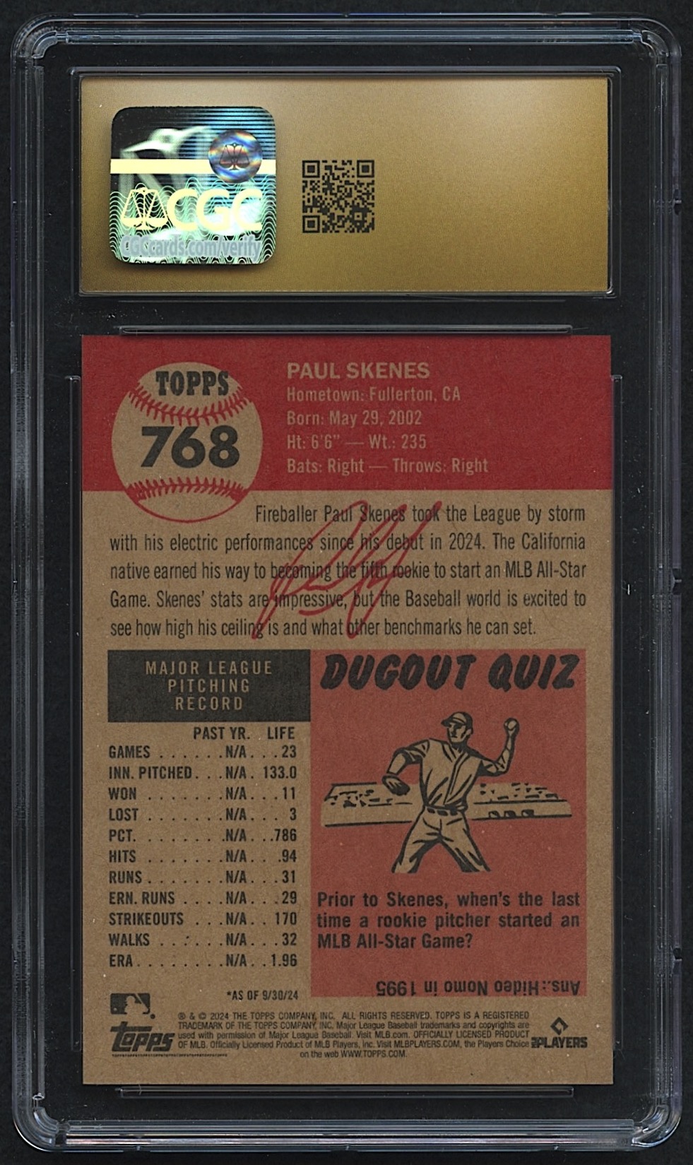 Paul Skenes 2024 Topps Living Set #768 RC (CGC 10 | Black Label) at PristineAuction.com Paul Skenes 2024 Topps Living Set #768 RC (CGC 10 | Black Label) at PristineAuction.com