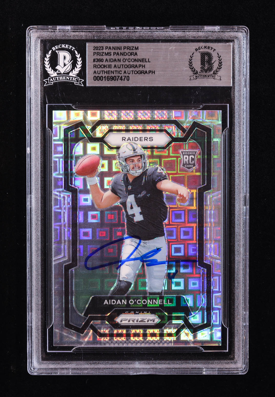 Aidan O'Connell Signed 2023 Panini Prizm Prizms Pandora #360 #008/400 RC (BGS) at PristineAuction.com Aidan O'Connell Signed 2023 Panini Prizm Prizms Pandora #360 #008/400 RC (BGS) at PristineAuction.com