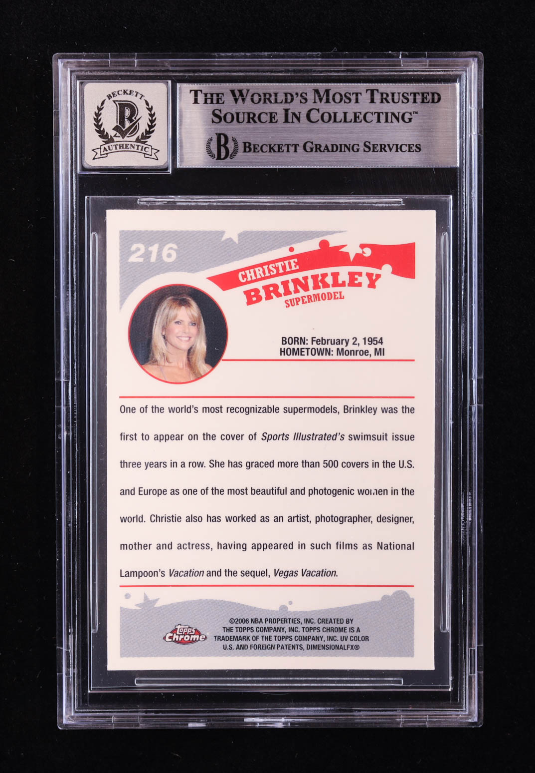 Christie Brinkley Signed 2005-06 Topps Chrome #216 RC (BGS | Auto 10) at PristineAuction.com Christie Brinkley Signed 2005-06 Topps Chrome #216 RC (BGS | Auto 10) at PristineAuction.com