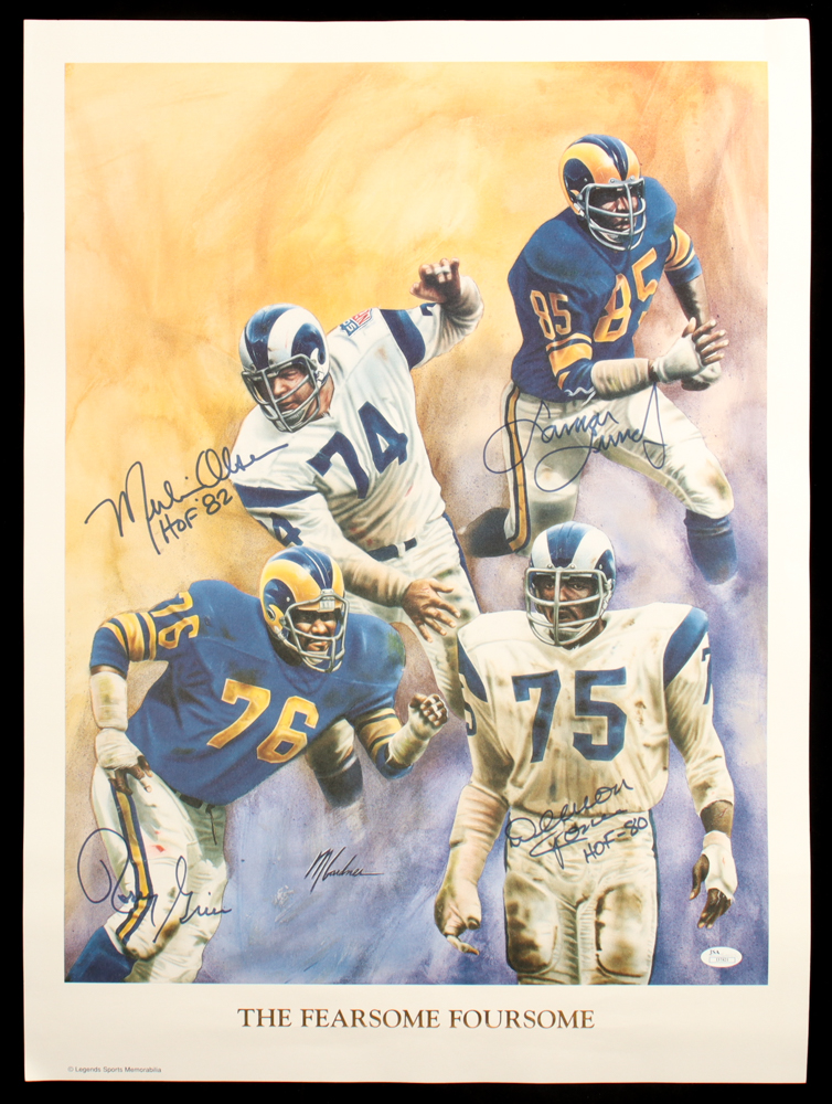 Rams "Fearsome Foursome" Lithograph Signed by (4) with Merlin Olsen, Deacon Jones, Lamar Lundy & Rosey Grier Inscribed "HOF '82" & "HOF 80" (JSA) at PristineAuction.com Rams "Fearsome Foursome" Lithograph Signed by (4) with Merlin Olsen, Deacon Jones, Lamar Lundy & Rosey Grier Inscribed "HOF '82" & "HOF 80" (JSA) at PristineAuction.com