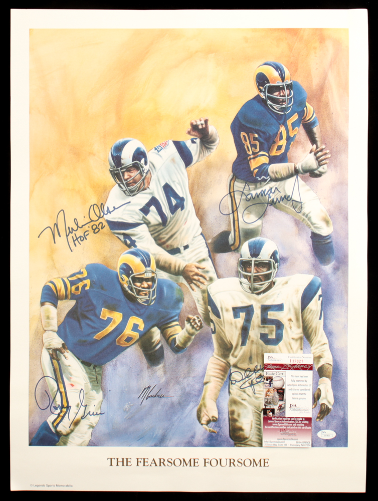 Rams "Fearsome Foursome" Lithograph Signed by (4) with Merlin Olsen, Deacon Jones, Lamar Lundy & Rosey Grier Inscribed "HOF '82" & "HOF 80" (JSA) at PristineAuction.com Rams "Fearsome Foursome" Lithograph Signed by (4) with Merlin Olsen, Deacon Jones, Lamar Lundy & Rosey Grier Inscribed "HOF '82" & "HOF 80" (JSA) at PristineAuction.com