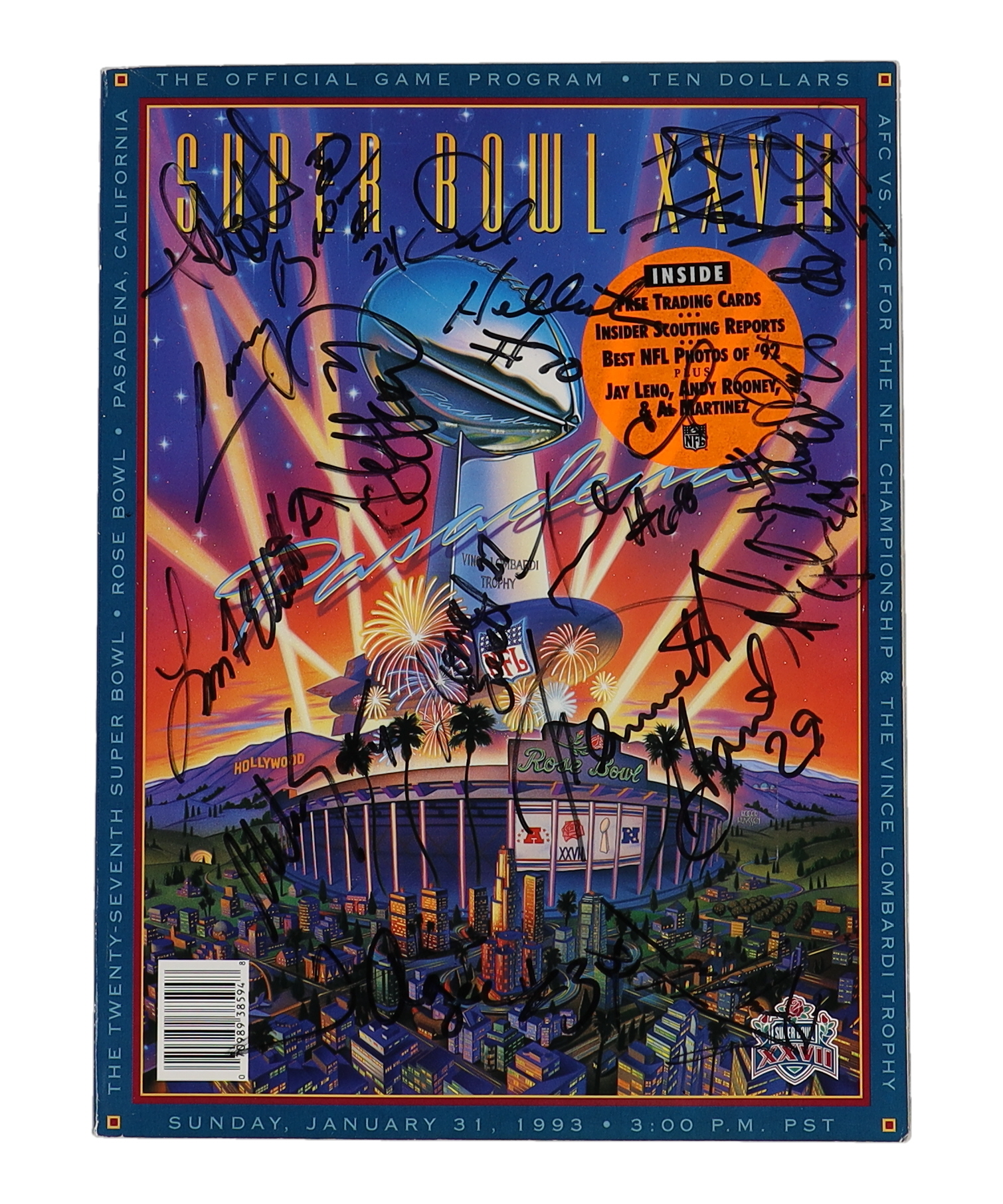 1992 Dallas Cowboys Super Bowl XXVLL Program Signed By (23) With Troy Aikman, Larry Brown, Alvin Harper, Michael Irvin (Beckett) at PristineAuction.com 1992 Dallas Cowboys Super Bowl XXVLL Program Signed By (23) With Troy Aikman, Larry Brown, Alvin Harper, Michael Irvin (Beckett) at PristineAuction.com