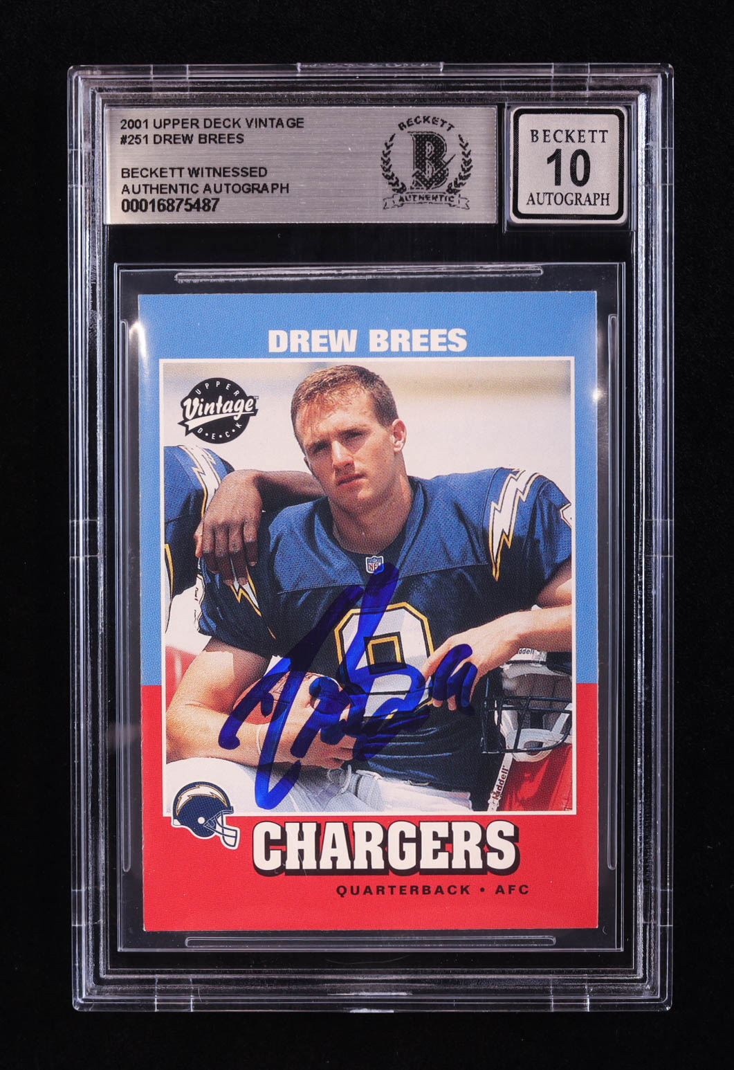 Drew Brees Signed 2001 Upper Deck Vintage #251 RC (BGS | Auto 10) at PristineAuction.com Drew Brees Signed 2001 Upper Deck Vintage #251 RC (BGS | Auto 10) at PristineAuction.com