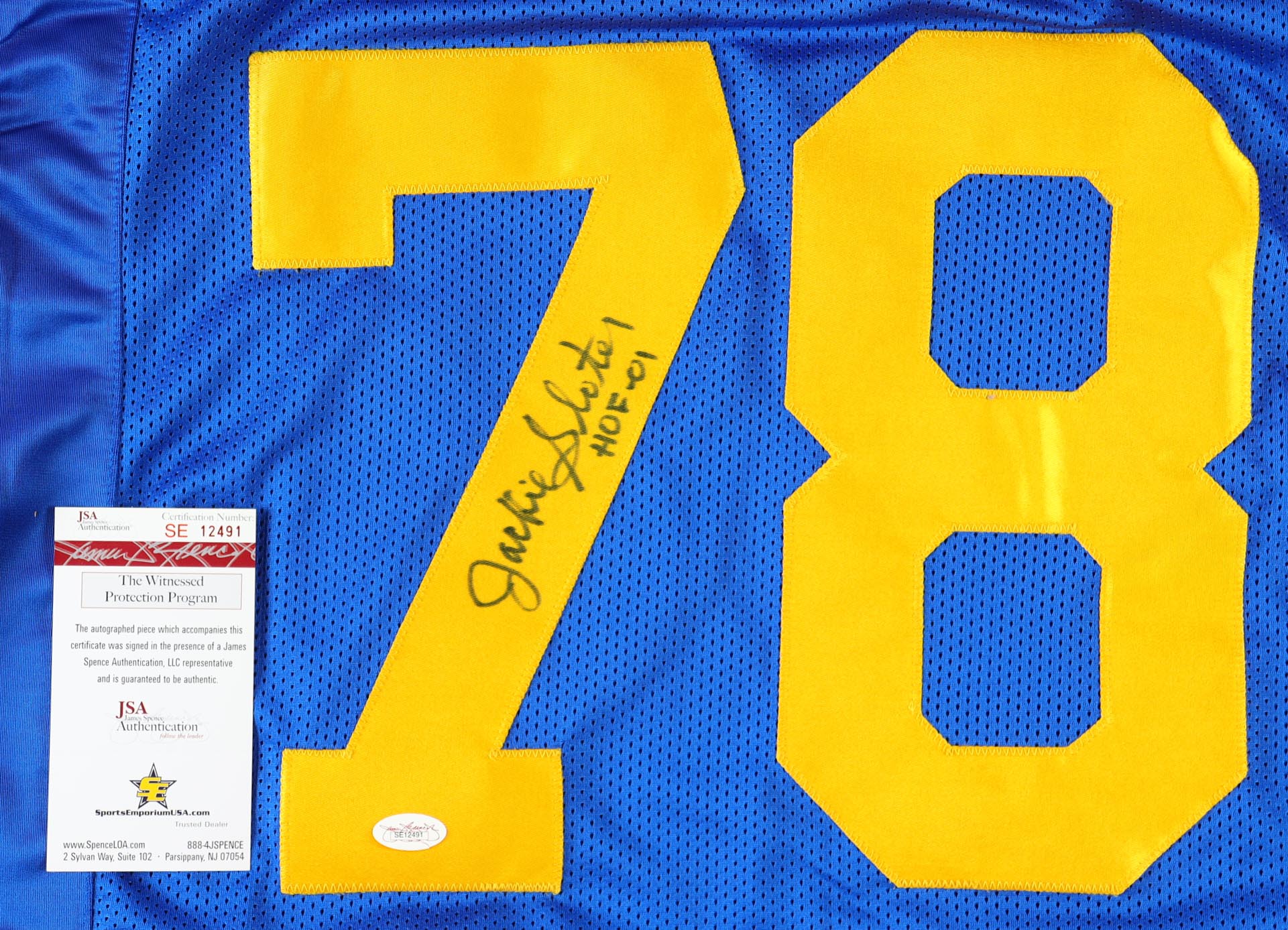 Jackie Slater Signed Jersey Inscribed "HOF 01" (JSA) at PristineAuction.com Jackie Slater Signed Jersey Inscribed "HOF 01" (JSA) at PristineAuction.com