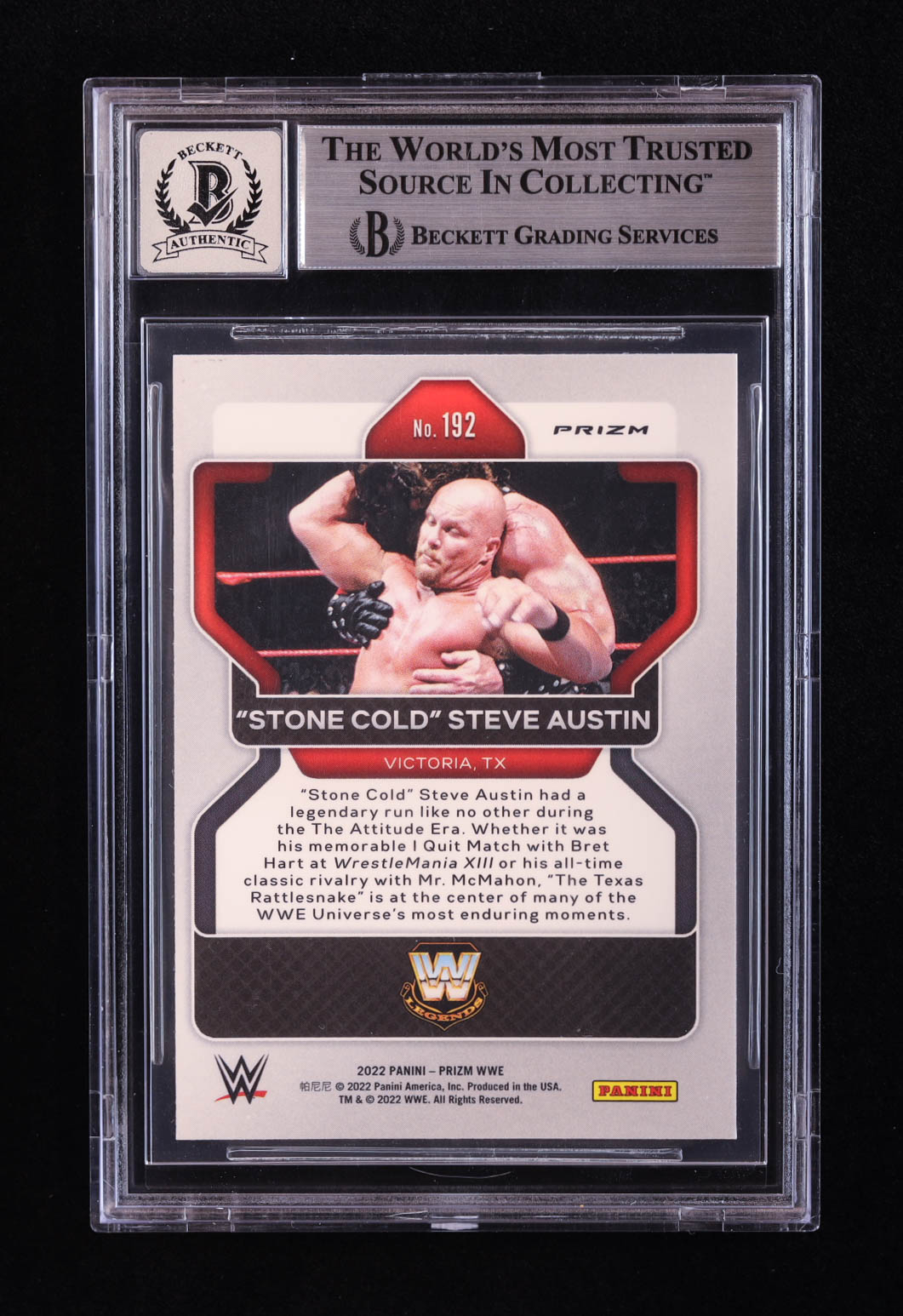 "Stone Cold" Steve Austin Signed 2022 Panini Prizm WWE Prizms Silver #192 (BGS | Auto 10) at PristineAuction.com "Stone Cold" Steve Austin Signed 2022 Panini Prizm WWE Prizms Silver #192 (BGS | Auto 10) at PristineAuction.com