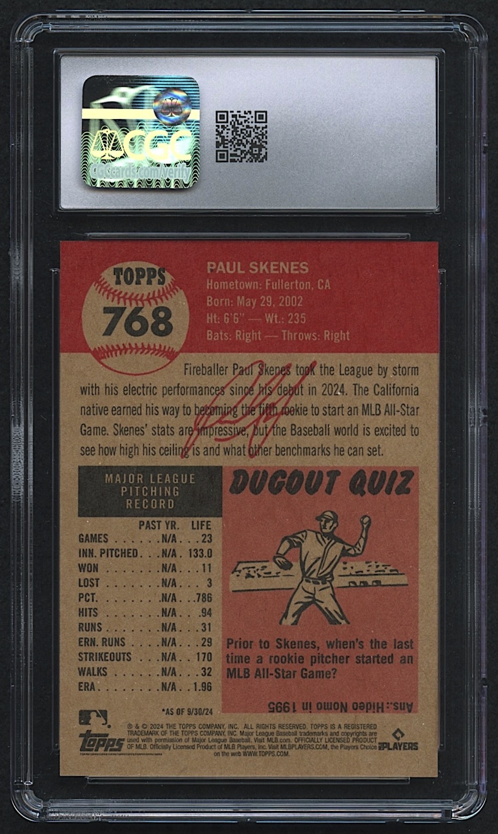 Paul Skenes 2024 Topps Living Set #768 RC (CGC 10) at PristineAuction.com Paul Skenes 2024 Topps Living Set #768 RC (CGC 10) at PristineAuction.com