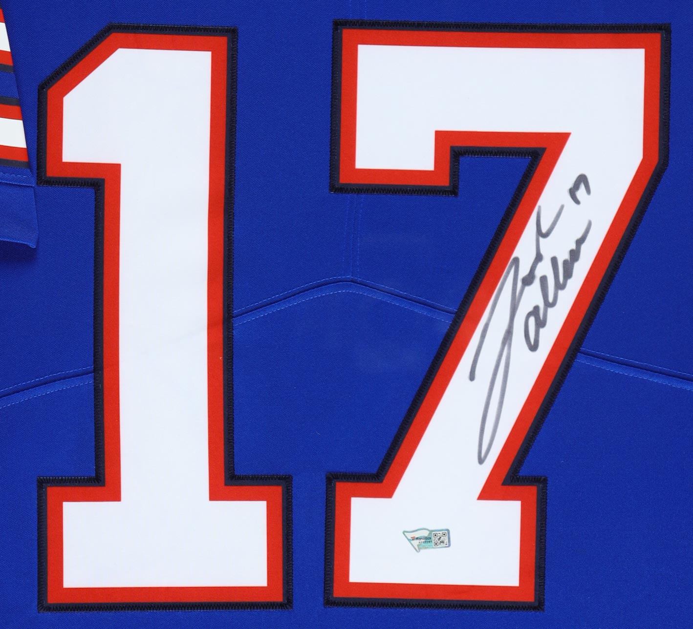 Josh Allen Signed Custom Framed Jersey with 2018 Panini Contenders Rookie of the Year Contenders #5 RC (PSA 9) & 2018 Score #350 RC (PSA 10) (Fanatics) at PristineAuction.com Josh Allen Signed Custom Framed Jersey with 2018 Panini Contenders Rookie of the Year Contenders #5 RC (PSA 9) & 2018 Score #350 RC (PSA 10) (Fanatics) at PristineAuction.com