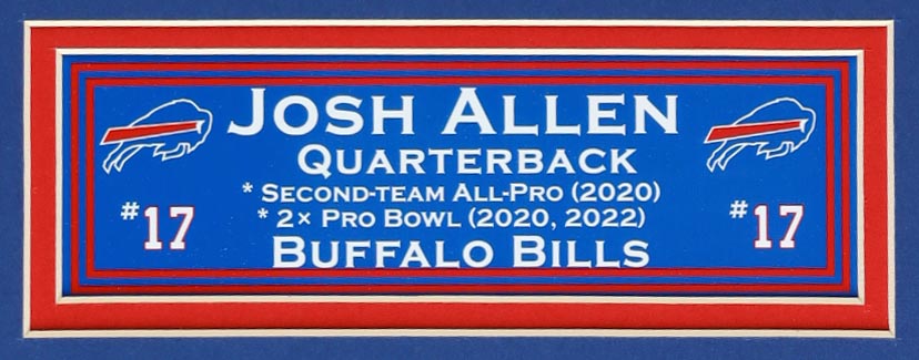 Josh Allen Signed Custom Framed Jersey with 2018 Panini Contenders Rookie of the Year Contenders #5 RC (PSA 9) & 2018 Score #350 RC (PSA 10) (Fanatics) at PristineAuction.com Josh Allen Signed Custom Framed Jersey with 2018 Panini Contenders Rookie of the Year Contenders #5 RC (PSA 9) & 2018 Score #350 RC (PSA 10) (Fanatics) at PristineAuction.com