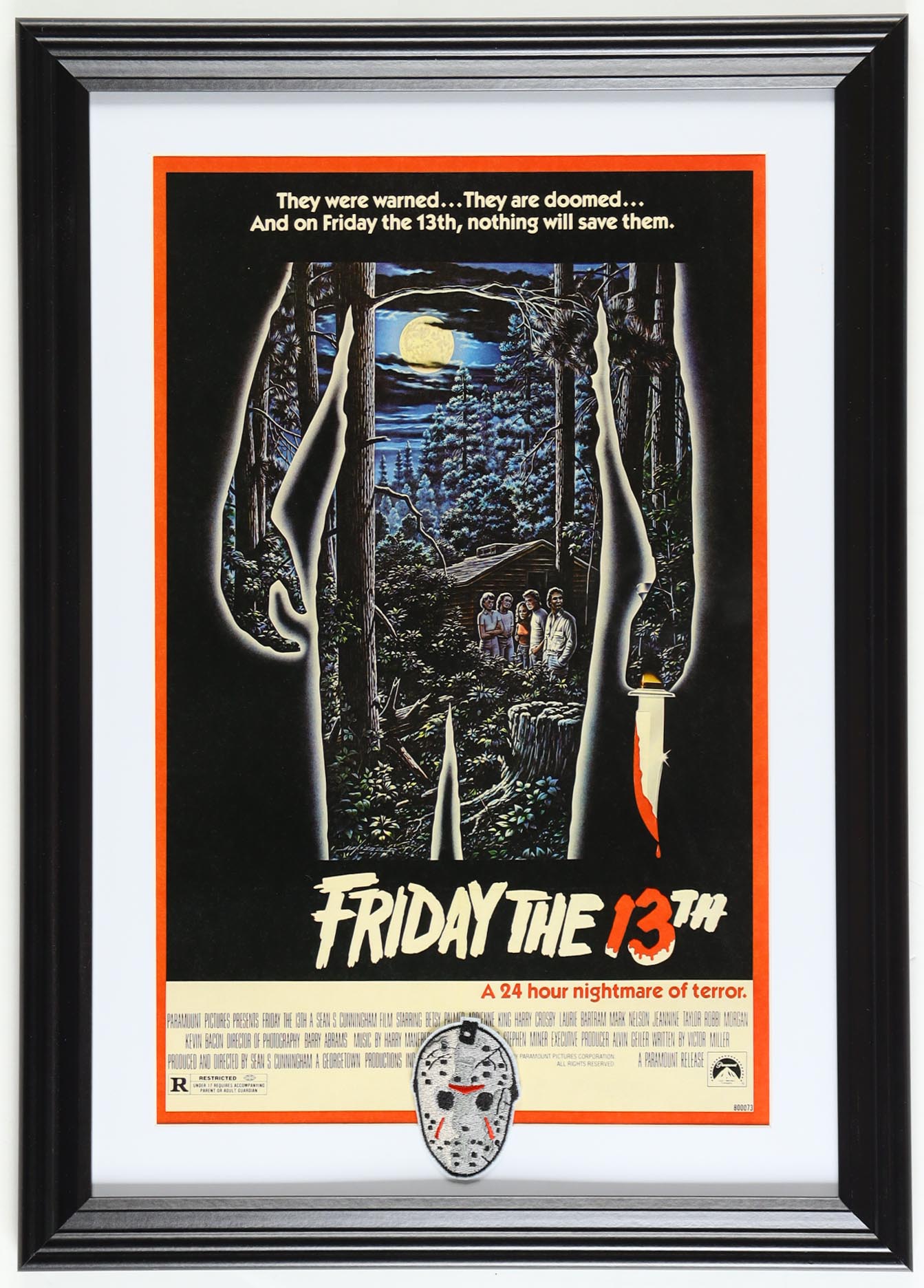 1980 "Friday the 13th" Custom Framed Print Display With Jason Vorhees Patch at PristineAuction.com 1980 "Friday the 13th" Custom Framed Print Display With Jason Vorhees Patch at PristineAuction.com