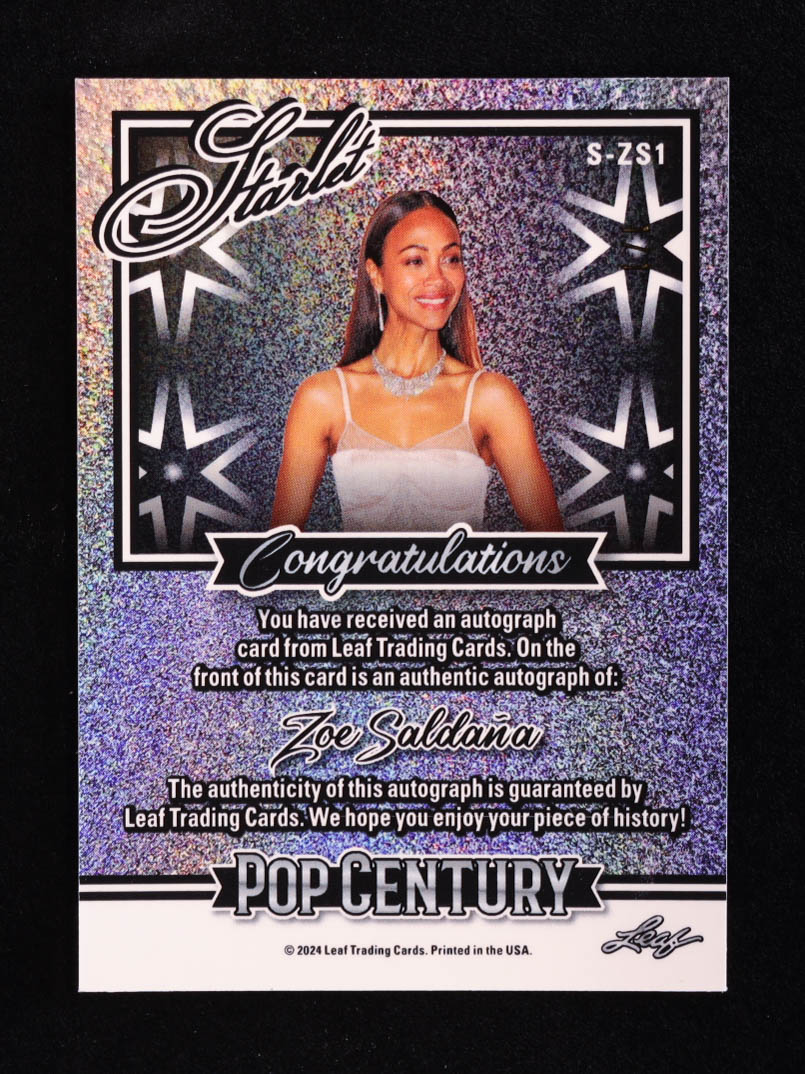 Zoe Saldana 2024 Leaf Pop Century Metal Starlet Autographs Prismatic Silver #SZS1 #1/1 at PristineAuction.com Zoe Saldana 2024 Leaf Pop Century Metal Starlet Autographs Prismatic Silver #SZS1 #1/1 at PristineAuction.com
