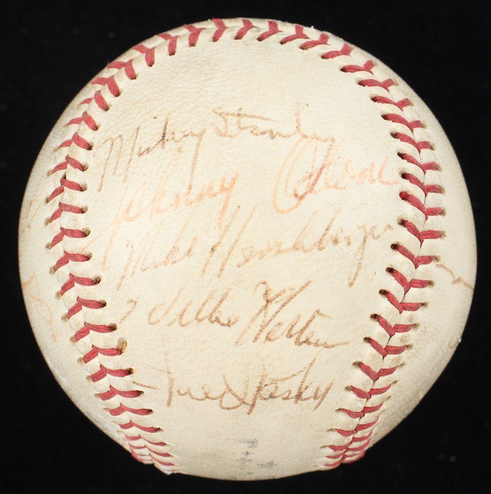 1967 Tigers & A's Players Baseball Team-Signed by (10) with Al Kaline, Eddie Mathews, Diego Segui, John "Blue Moon" Odom with Display Case (Beckett) at PristineAuction.com 1967 Tigers & A's Players Baseball Team-Signed by (10) with Al Kaline, Eddie Mathews, Diego Segui, John "Blue Moon" Odom with Display Case (Beckett) at PristineAuction.com