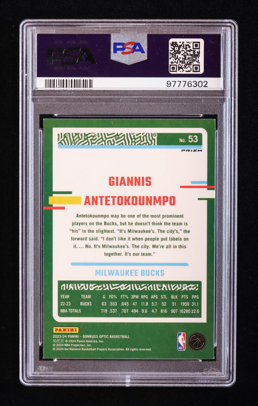 Giannis Antetokounmpo 2023-24 Donruss Optic Jazz #53 (PSA 10) at PristineAuction.com Giannis Antetokounmpo 2023-24 Donruss Optic Jazz #53 (PSA 10) at PristineAuction.com