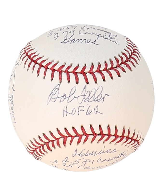 Bob Feller Signed OML Baseball with Multiple Career Stat Inscriptions (Reggie Jackson) at PristineAuction.com Bob Feller Signed OML Baseball with Multiple Career Stat Inscriptions (Reggie Jackson) at PristineAuction.com