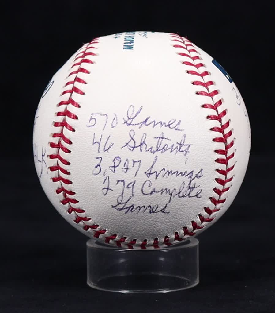 Bob Feller Signed OML Baseball with Multiple Career Stat Inscriptions (Reggie Jackson) at PristineAuction.com Bob Feller Signed OML Baseball with Multiple Career Stat Inscriptions (Reggie Jackson) at PristineAuction.com