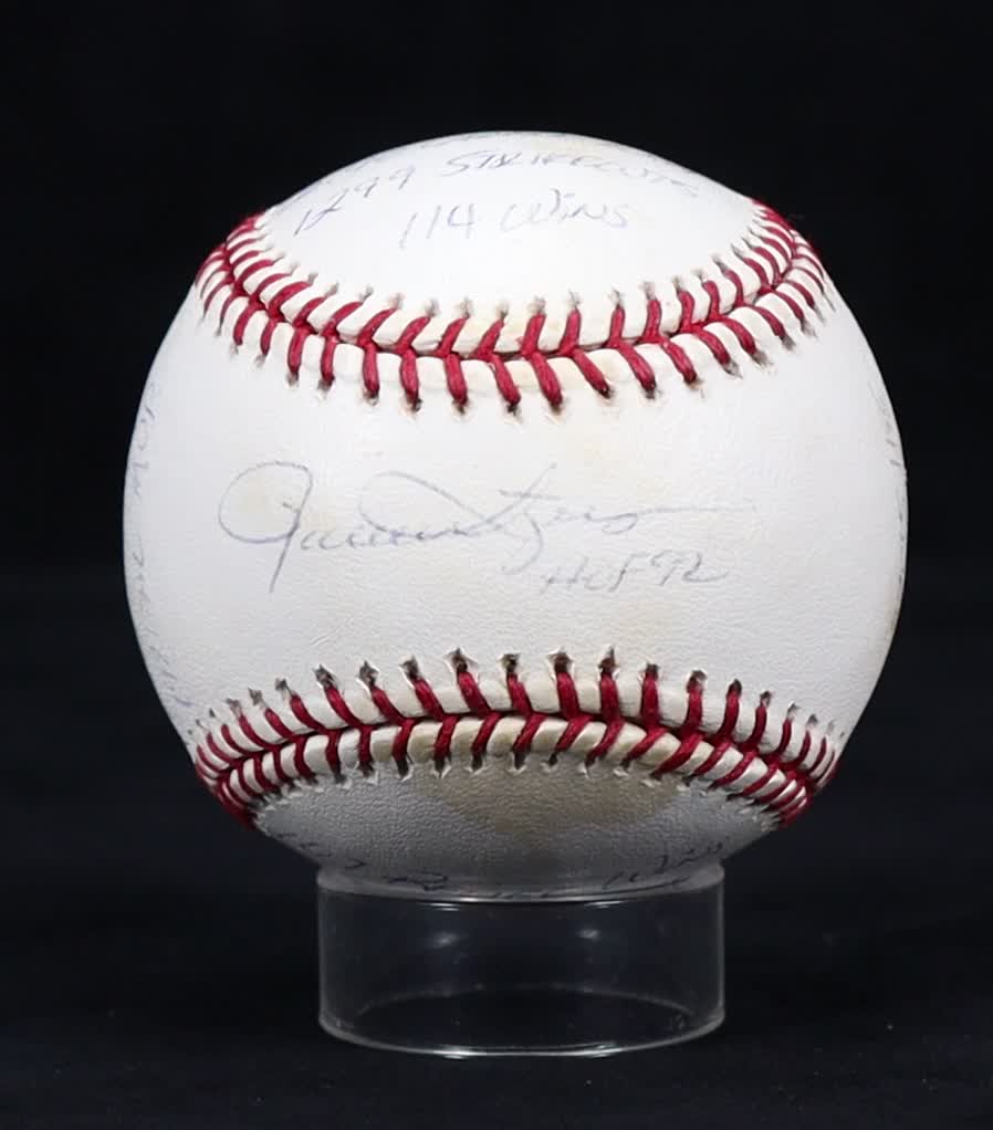 Rollie Fingers Signed LE Hand-Inscribed OML Career Statball (Reggie Jackson) at PristineAuction.com