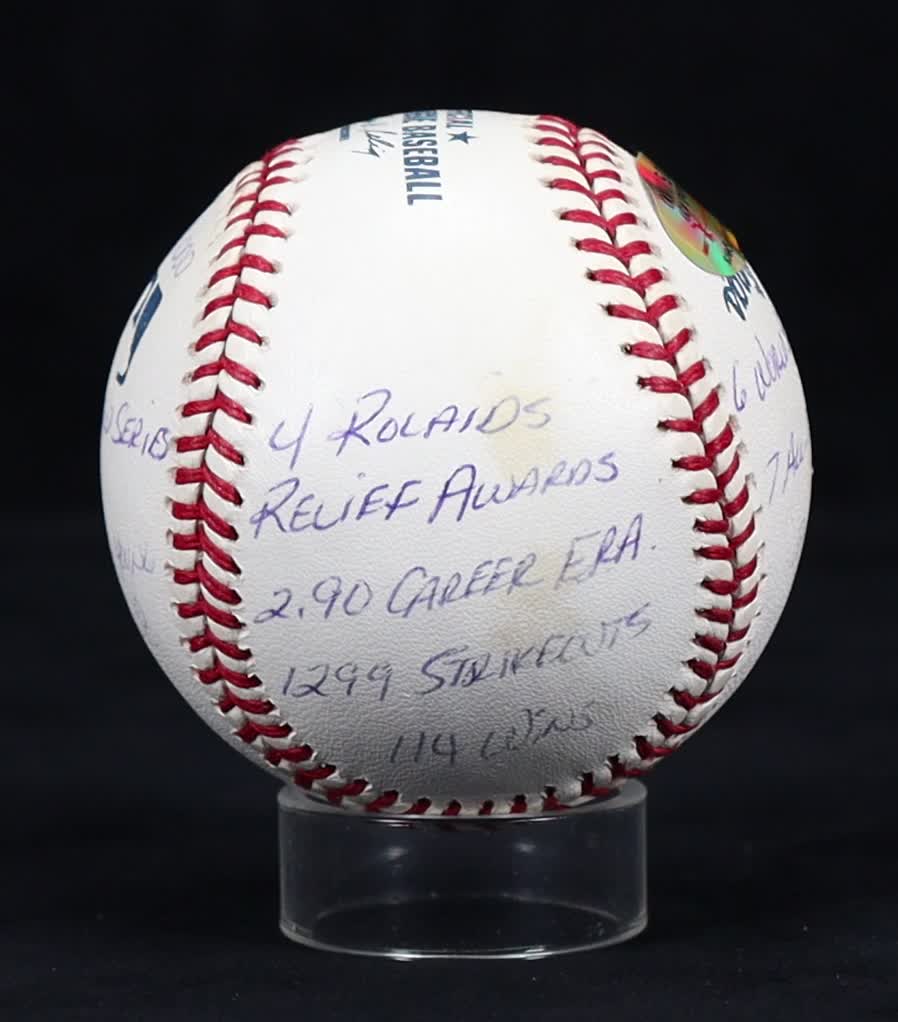 Rollie Fingers Signed LE Hand-Inscribed OML Career Statball (Reggie Jackson) at PristineAuction.com