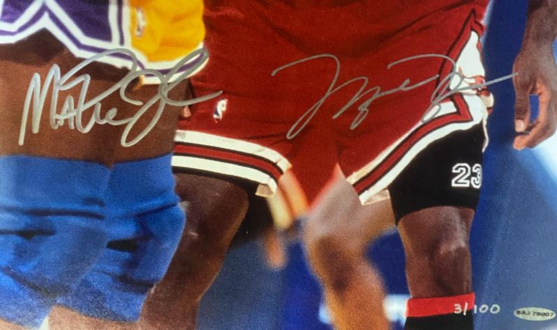 Michael Jordan & Magic Johnson Signed LE "Focus" Custom Framed Photo (UDA) at PristineAuction.com Michael Jordan & Magic Johnson Signed LE "Focus" Custom Framed Photo (UDA) at PristineAuction.com
