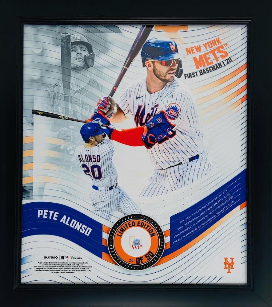Pete Alonso LE Mets Custom Framed Game-Used Baseball Piece Collage (MLB) at PristineAuction.com Pete Alonso LE Mets Custom Framed Game-Used Baseball Piece Collage (MLB) at PristineAuction.com
