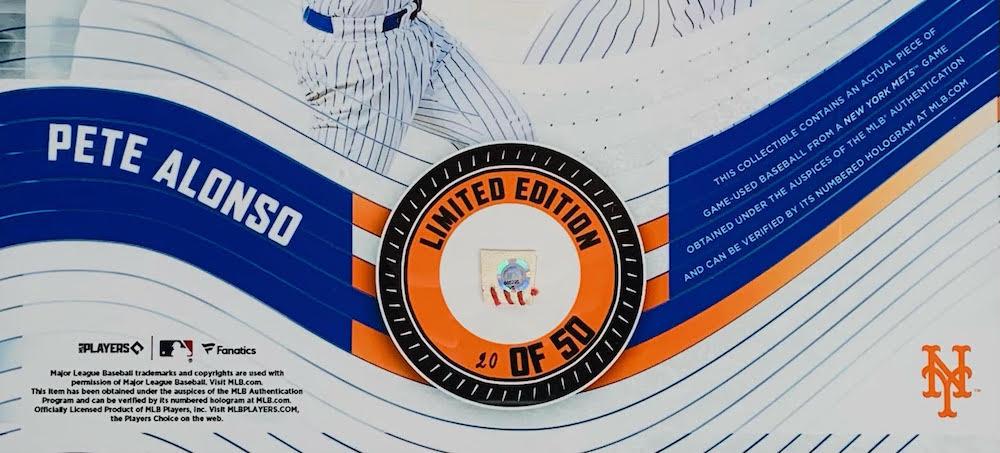 Pete Alonso LE Mets Custom Framed Game-Used Baseball Piece Collage (MLB) at PristineAuction.com Pete Alonso LE Mets Custom Framed Game-Used Baseball Piece Collage (MLB) at PristineAuction.com