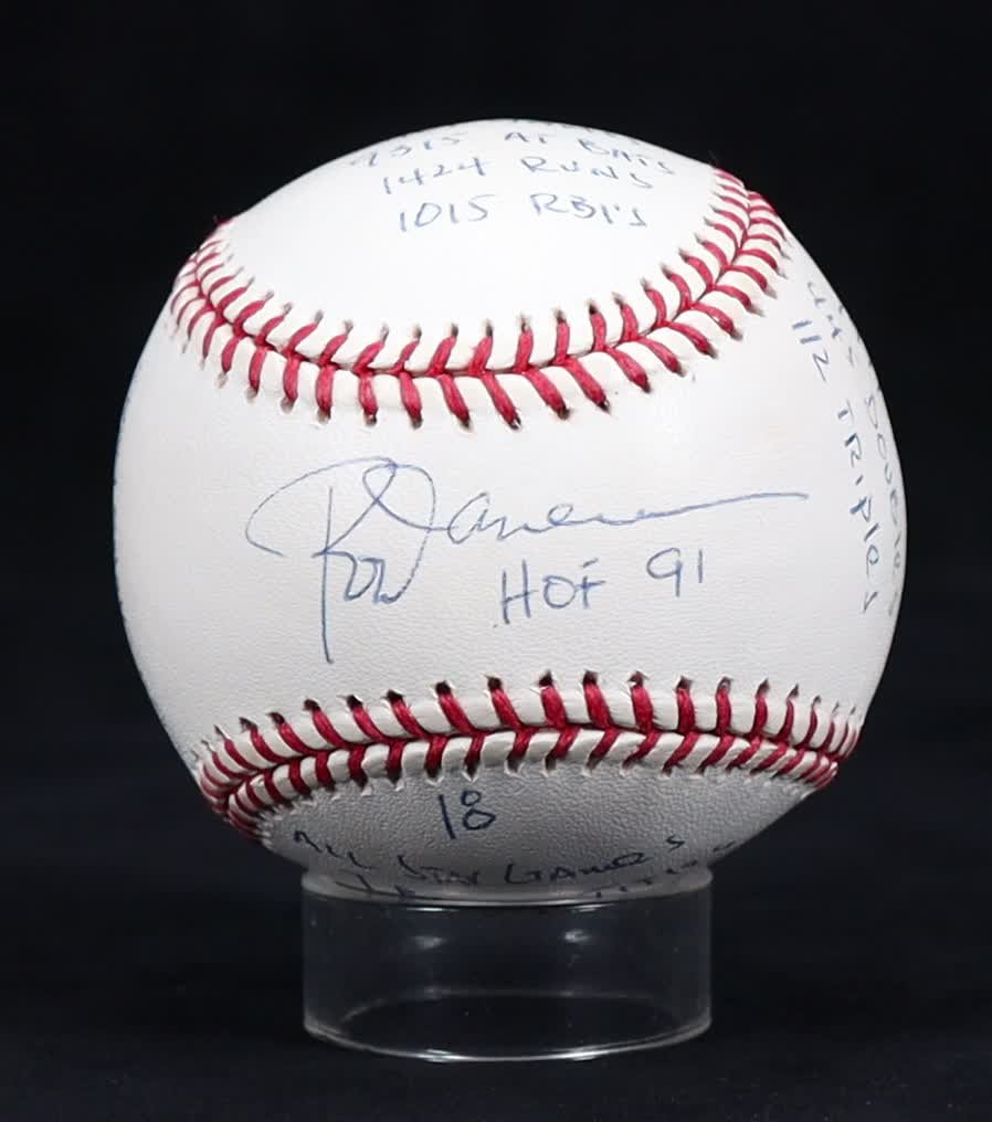 Rod Carew Signed OML Hand-Inscribed Career Statball (Reggie Jackson) at PristineAuction.com