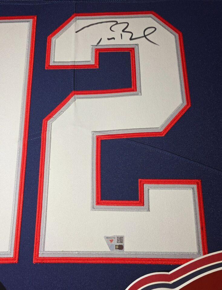 Tom Brady Signed LE Patriots Custom Framed LED Backlit Nike Elite Jersey Display with (6) Replica Super Bowl Banners (Fanatics) at PristineAuction.com Tom Brady Signed LE Patriots Custom Framed LED Backlit Nike Elite Jersey Display with (6) Replica Super Bowl Banners (Fanatics) at PristineAuction.com