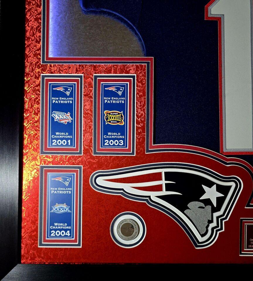 Tom Brady Signed LE Patriots Custom Framed LED Backlit Nike Elite Jersey Display with (6) Replica Super Bowl Banners (Fanatics) at PristineAuction.com Tom Brady Signed LE Patriots Custom Framed LED Backlit Nike Elite Jersey Display with (6) Replica Super Bowl Banners (Fanatics) at PristineAuction.com