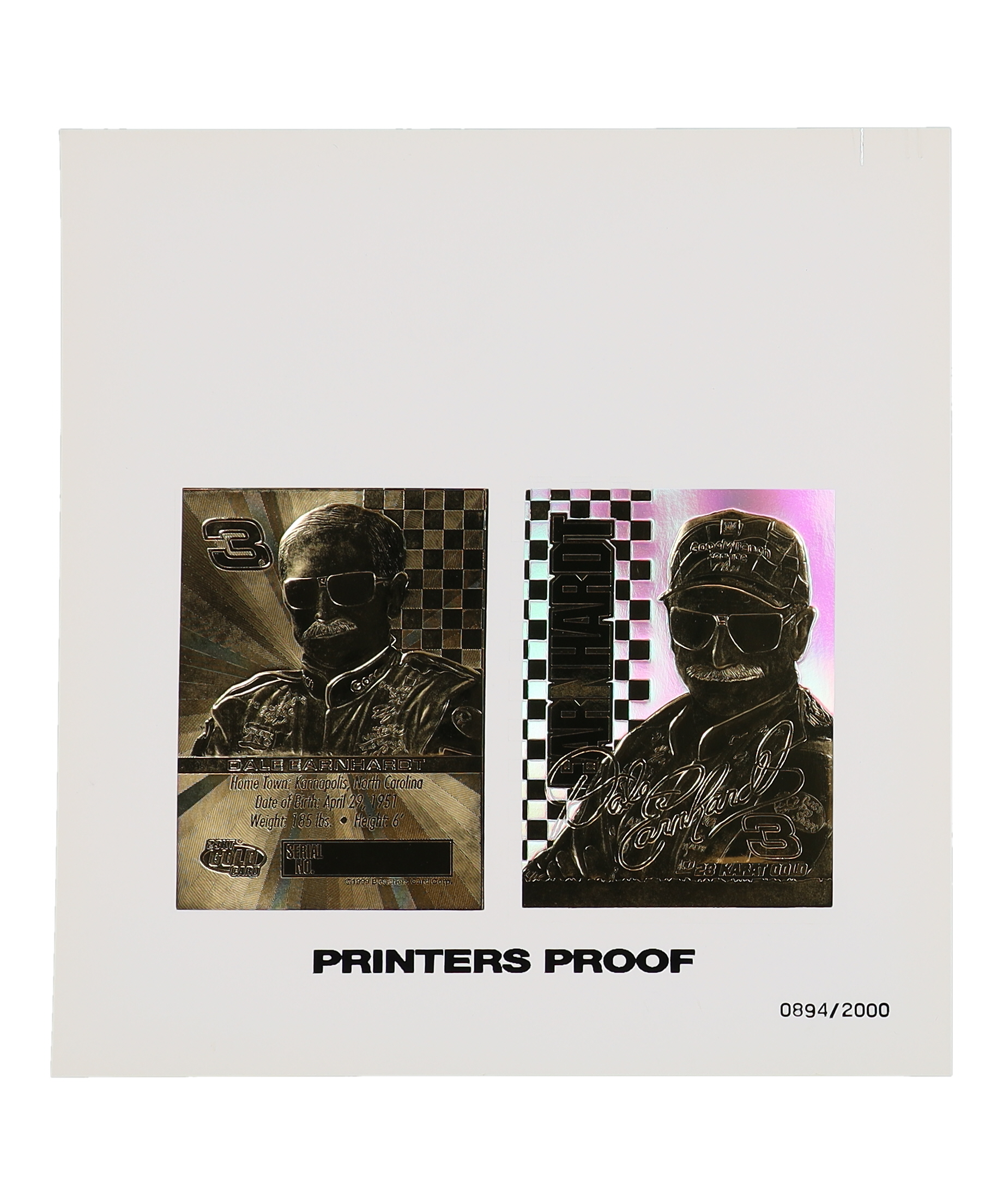 Dale Earnhardt 1999 Bleachers 23KT Gold Card LE Printer's Proof Sheet at PristineAuction.com Dale Earnhardt 1999 Bleachers 23KT Gold Card LE Printer's Proof Sheet at PristineAuction.com