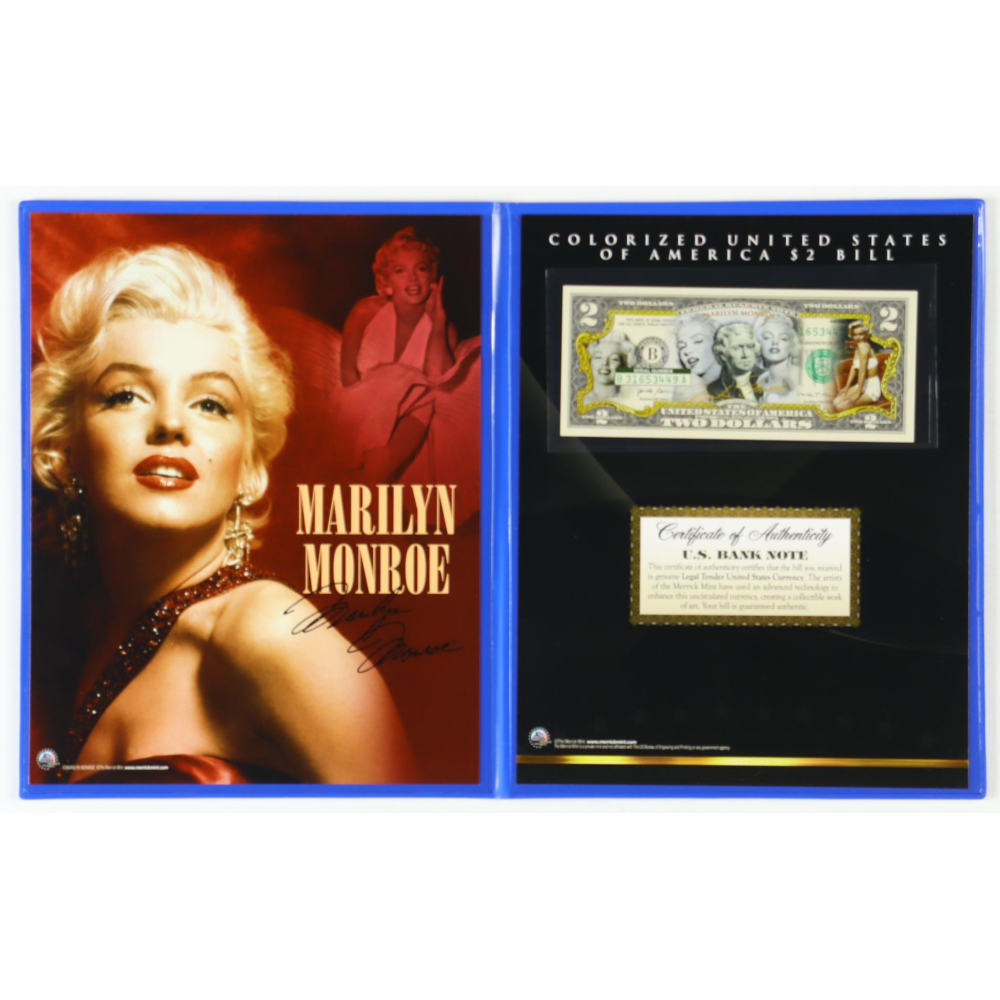 Marilyn Monroe Genuine Legal Tender Colorized U.S. $2.00 Two Dollar Bill Commemorative Edition Bank Note with Merrick Mint Folder at PristineAuction.com